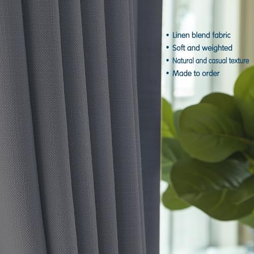 LETAU Long Linen Carbon Grey Curtains 120 inches, Pinch Pleated Lined