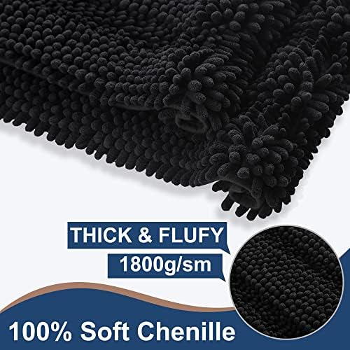 FLOLEOPA Non Slip Thick Shaggy Chenille Black Bathroom Rug Sets