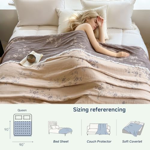 Simple&Opulence Cotton Muslin Blanket Queen 90"x90", Reversible