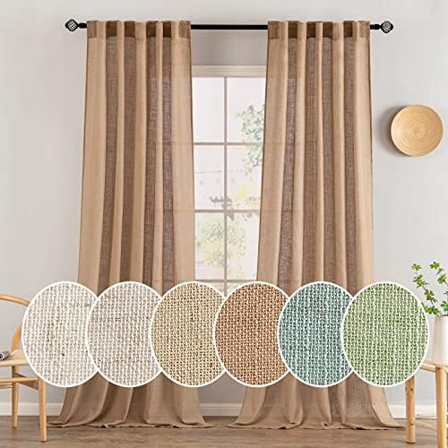 MIULEE Brown Linen Curtains 52x96 Inch Long Soft Thick Linen Textured