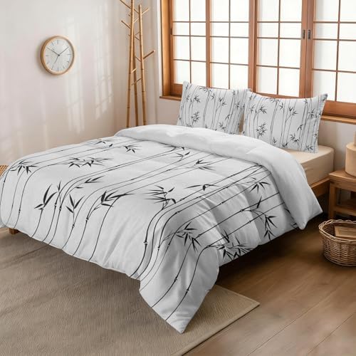 3 Pieces Bedding Set King Size, Gray Branches Leaves Soft Duvet Covers