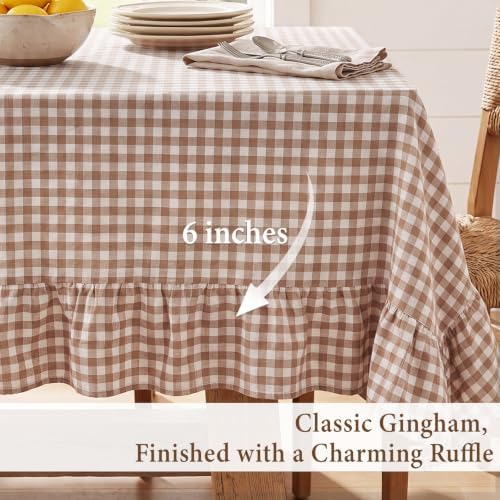 Gingham Ruffle Tablecloth, 52 x 70 Inches Rectangle 100% Cotton