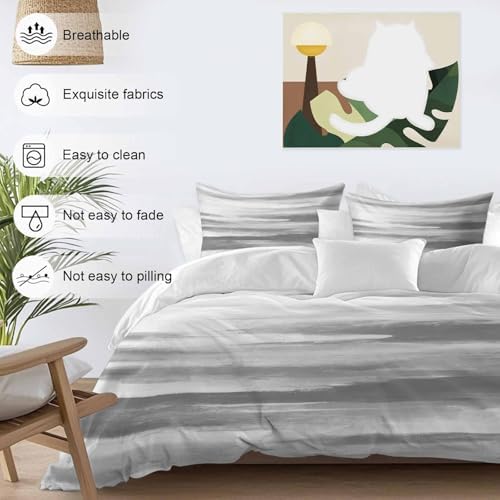 Gray White Duvet Cover Set Queen Size, Vintage Country Abstract
