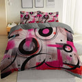 Abstract Rings Geometric Duvet Cover Set – 3 Pcs Grey Print Bedding