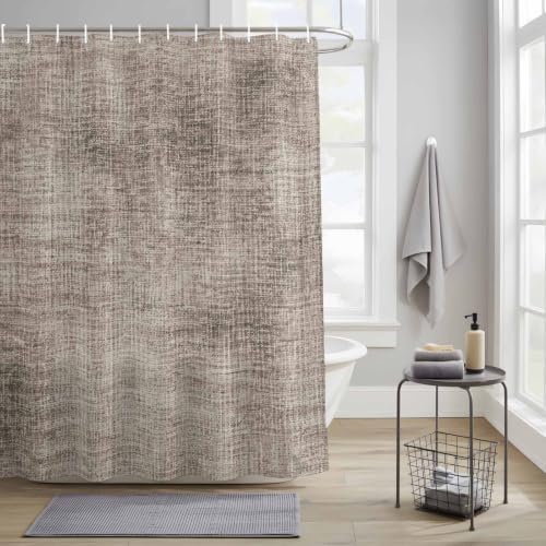 Vintage Beige Linen Texture Shower Curtain Set with Hooks, Minimalist