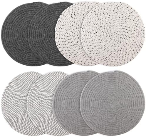 Round Woven Placemats Set of 8 Heat Resistant Placemats 13.5 Inches