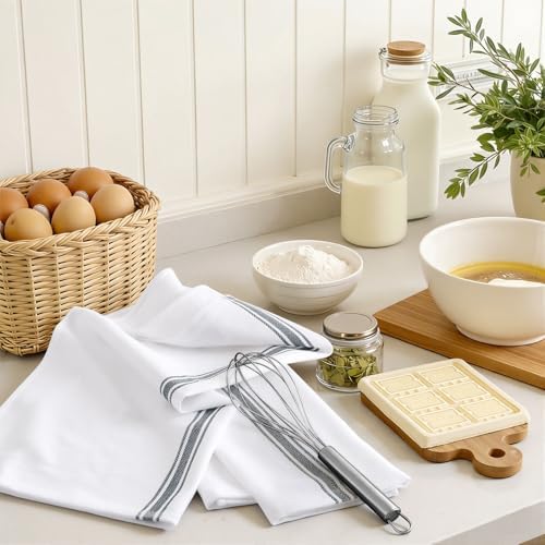 Homaxy 100% Ring Spun Cotton Kitchen Towels 12 Pack, Slate Gray Stripe