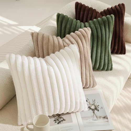 decorUhome Fall Faux Fur Throw Pillow Covers 22x22 Set of 2 Olive