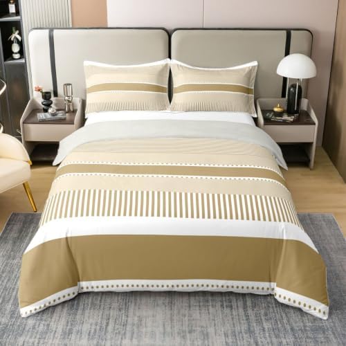 Erosebridal Khaki Striped 100% Cotton Duvet Cover King | Neutral