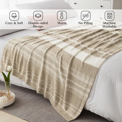 WRENSONGE Soft Throw Blanket for Couch-Cozy Reversible Knitted
