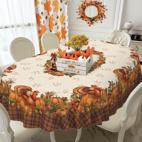 Thanksgiving Turkey Tablecloth Vintage Fall Pumpkin Table Cloth for