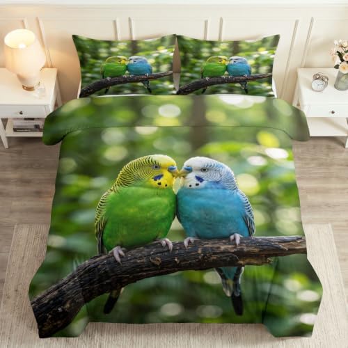 King Duvet Cover Set Soft Microfiber Animals Budgerigar