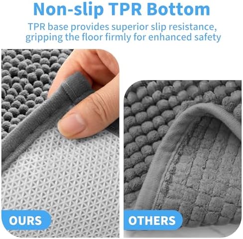 Cupic Cupid Chenille Bath Mat Sets of 2, Non Slip Bathroom Rugs, Grey