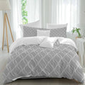Grey White Stripes Bed Duvet Cover Queen Size Bedding Set, Washed