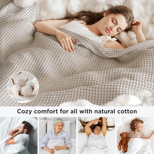 Bedsure Lightweight 100% Cotton Waffle Blanket, Oversized King, Linen