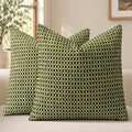 Plaid Decorative Throw Pillow Covers 22x22 inch Set of 2 Olive Green