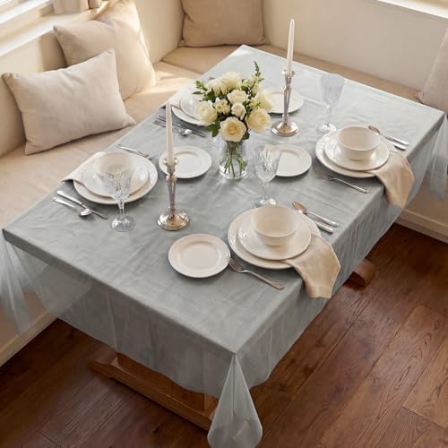 Horaldaily Grey Gauze Tablecloth, 60×120 Inch, Rectangular