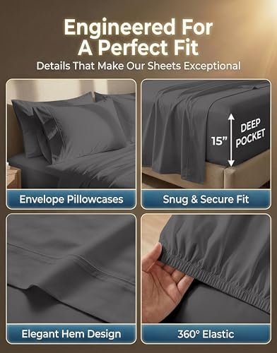 600TC 100% Cotton King Bed Sheets - Silky Smooth Sateen Weave