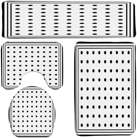 4Pcs Black Polka Dot Bath Mat Set Modern Abstract Vintage Fashion