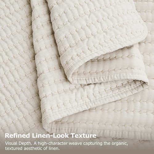 WDCOZY Beige King Size Pick Stitch Quilt Set, 3 Pieces 104x90 inches