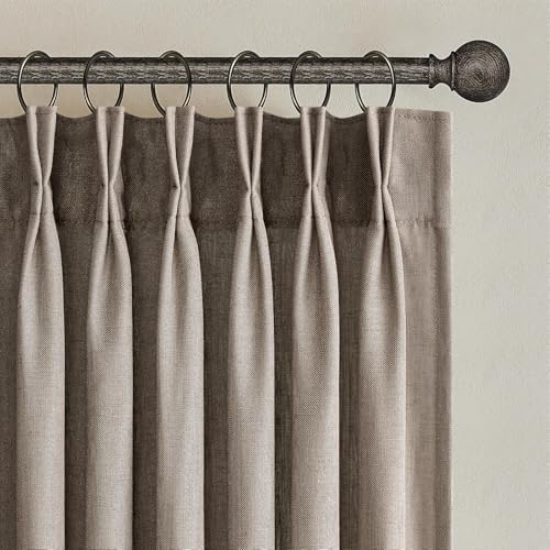 96 Inches Long Pleated Sheer Curtains,Dark Linen Blended Light