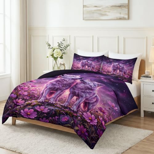 King Duvet Cover Set Soft Microfiber Dream Wolf
