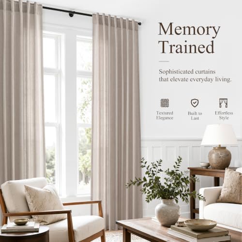 Hokibero Oatmeal Linen Curtains 84 Inches Long for Living Room 2