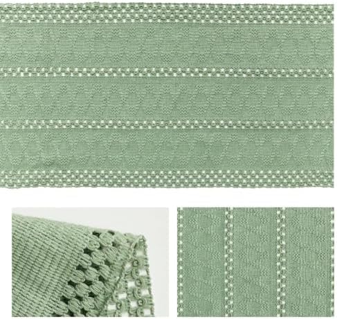 Artoid Mode Light Green Woven Farmhouse Hollow Table Runner 12x120
