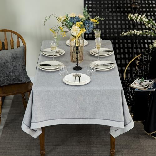 GLORY SEASON Houndstooth Bordered Tablecloth Linen Style Rustic