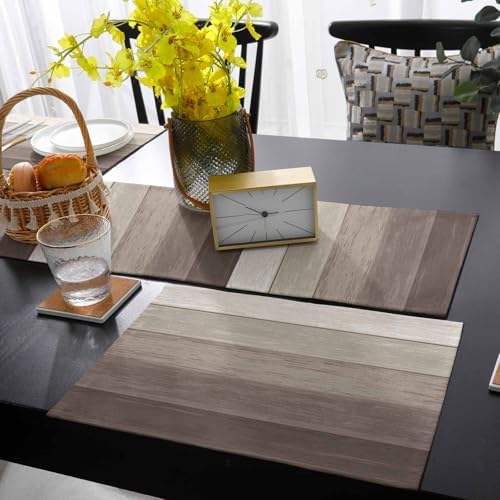 Rustic Table Runner and Placemats Set of 4 Gradient Brown Wood Grain