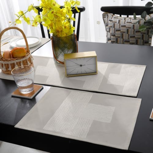 Modern Lines Table Mats Set of 6 with Table Runner 90 Inches Long,Boho