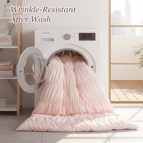 weigelia Blush Pink Ruched Comforter Set Queen Size, Cute Girls