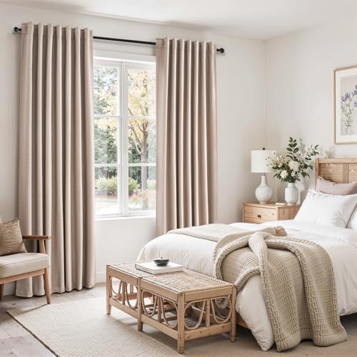 Topfinel 120 Inch Linen Blackout Curtains 2 Panels for Bedroom Living