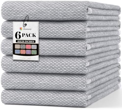 Homaxy 380 GSM Yarn Dyed Kitchen Towels 18"x28", 6 Pack, Dark Grey