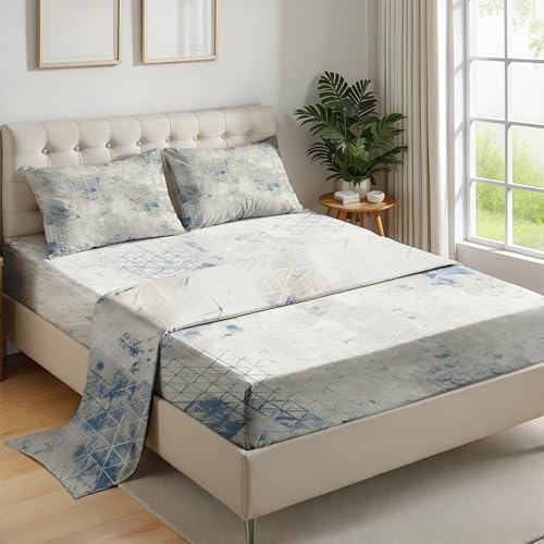 Distressed Modern Bed Sheets, Abstract Geometric Twin XL Sheets