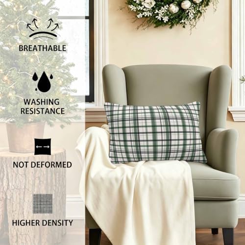 Sage Green Plaid Outdoor Pillow Covers 20"x12" Set of 2, Waterproof