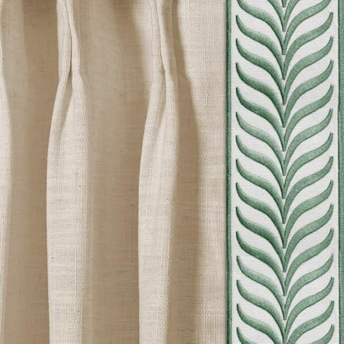 Embroidery Trim Linen Pinch Pleated Curtains, Gorgeous Window Panels