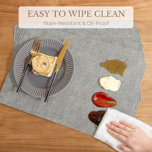Romanstile Faux Leather Vinyl Placemats Set of 6, Light Grey
