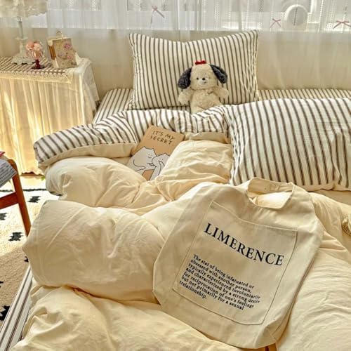 Nayoroom Yellow Duvet Cover Queen Reversible Brown Striped Bedding Set