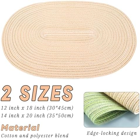CAMAL Oval Placemats Set of 8, Cotton Woven Table Mats Washable Non