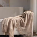 Oatmeal Chunky Knit Throw Blanket with Tassels, Textured Sofa Decor