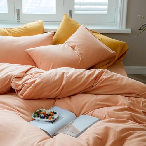 Jersey Knit Cotton Duvet Cover Set Super Soft Peach Pink Duvet Cover