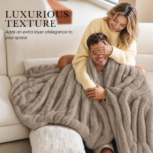 Double-Sided Faux Fur Throw Blanket,50"x60", 80"x90", Dune Brown