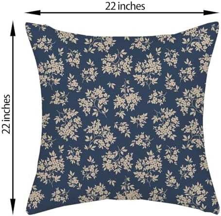 Spring Flower Pillow Covers 22x22 Chinoiserie Navy Blue Floral