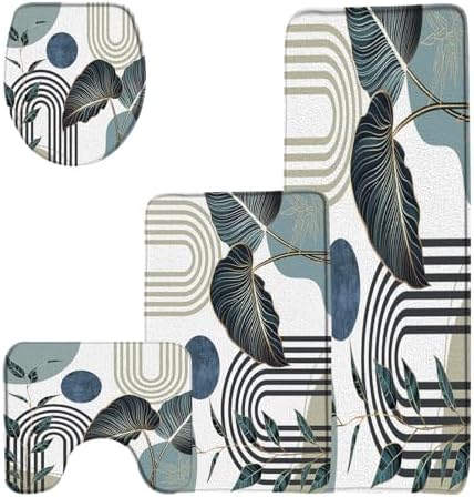 4 Pieces Mid Century Boho Bathroom Rug Sets Abstract Modern Sun