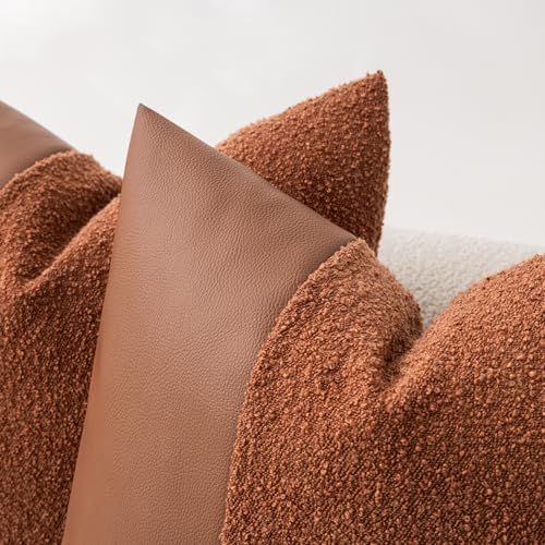 Set of 2 Fluffy Boucle Pillow Covers 22"x22", Rust Red Textured Throw
