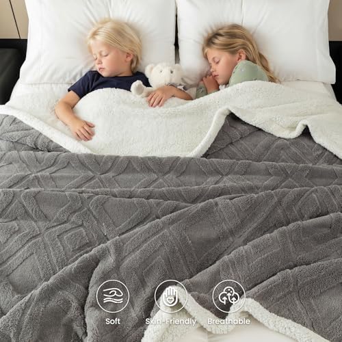 Twin Size Reversible Sherpa Fleece Blanket,Dark Grey,60"x80"