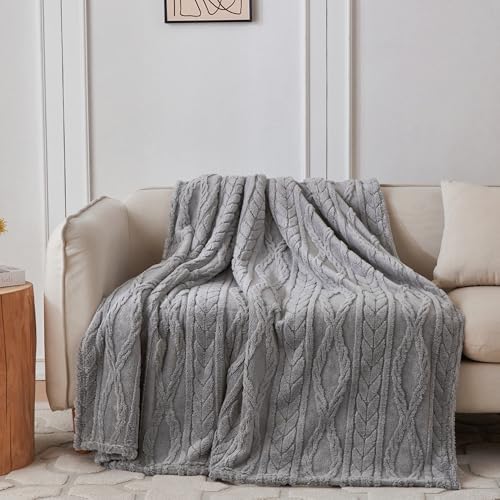 COOVA Grey Fleece Twin Blanket for Bed - Super Soft Cozy Plush Fuzzy