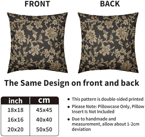 Dark Grey Vintage Floral Pillow Covers 18x18 Set of 2 Flower Botanical