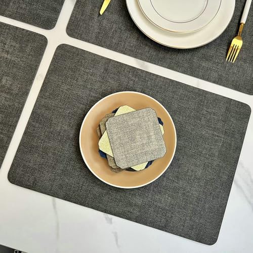 Dining Table Placemats Rectangle Set 4, 11.82 x 16.93 Inches Leather